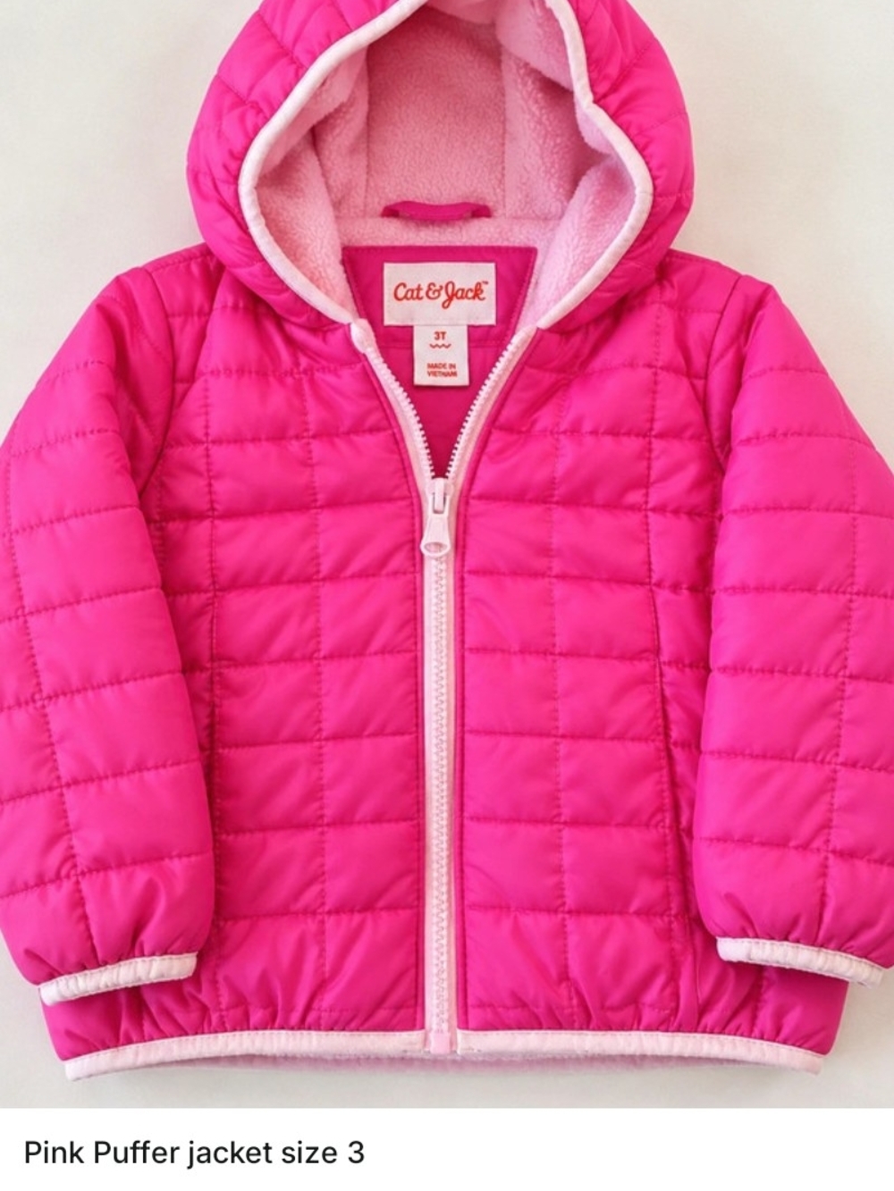 Cat & Jack Hot Pink Quilted Hooded Puffer Jacket